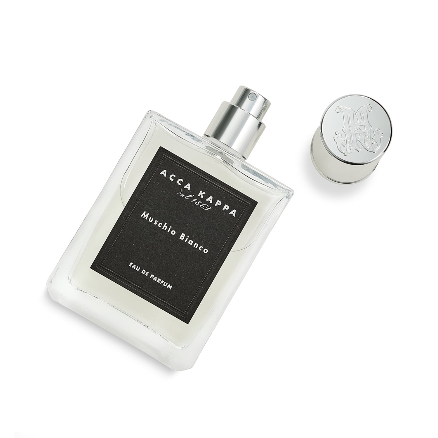 Perfume bottle with cap on a white background