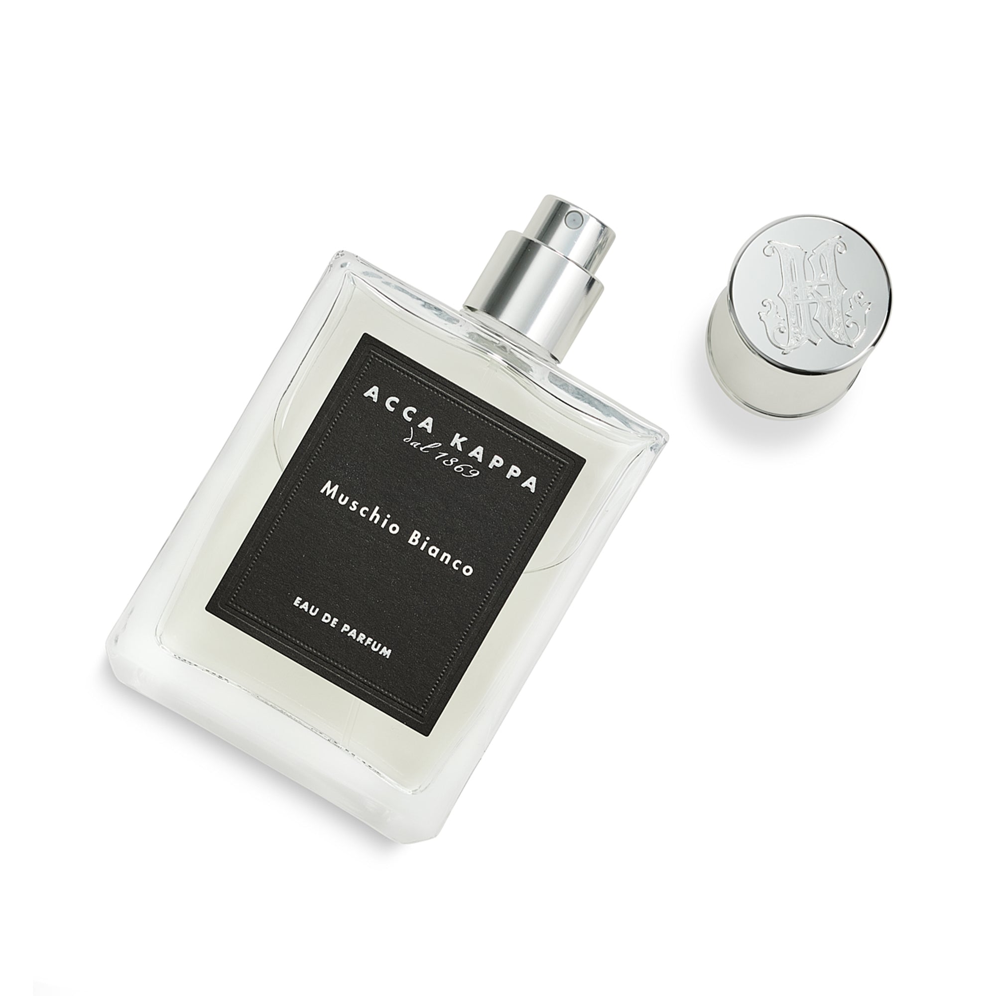 Perfume bottle with cap on a white background
