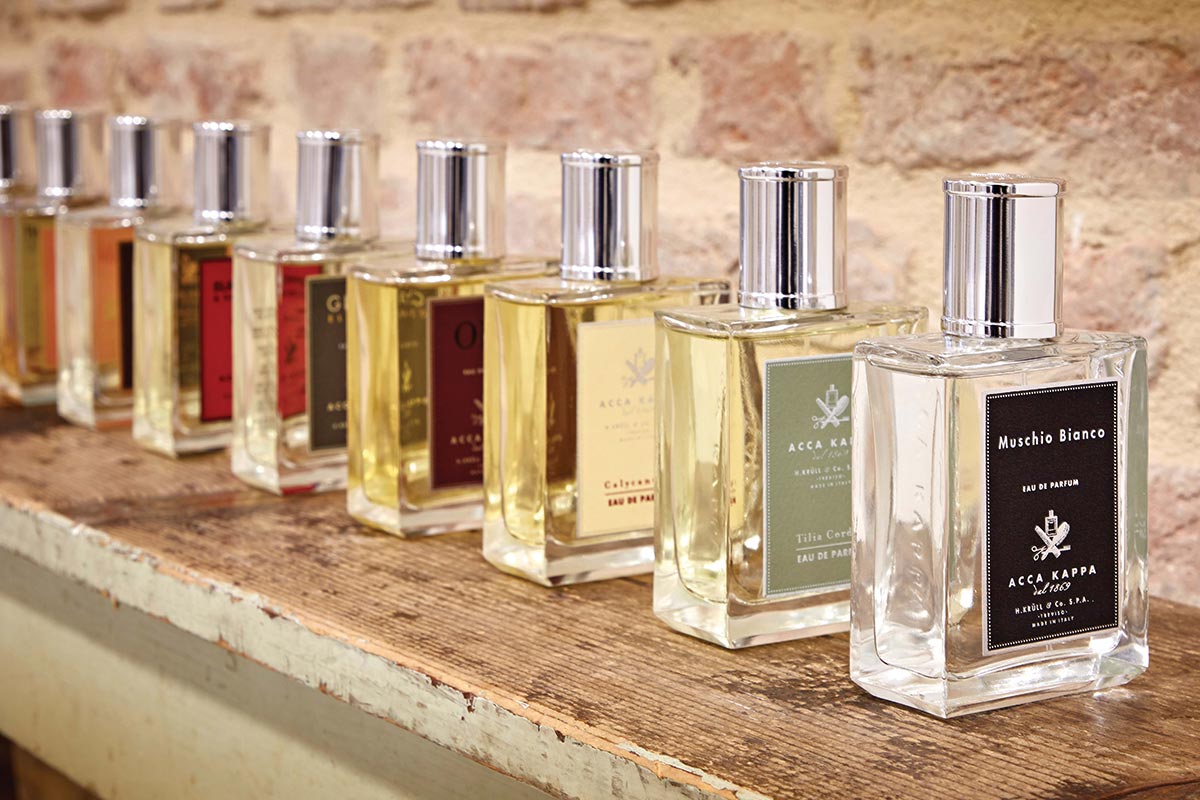 shelf display of acca kappa fragrances