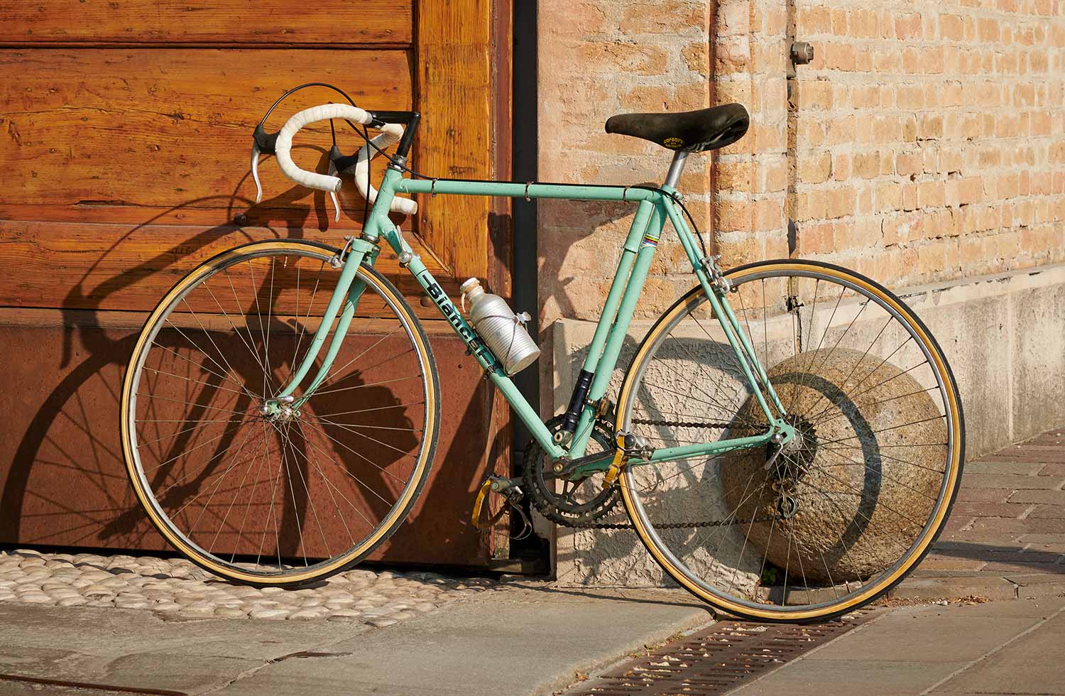 bike leaning against wall